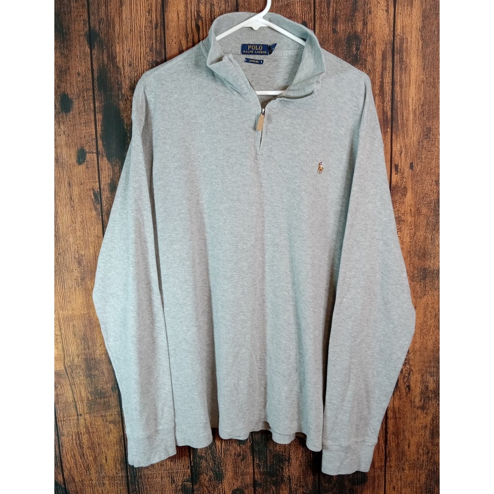 Polo Ralph Lauren Mens XL Estate Rib Quarter Zip Pullover Heather Gray Cotton
